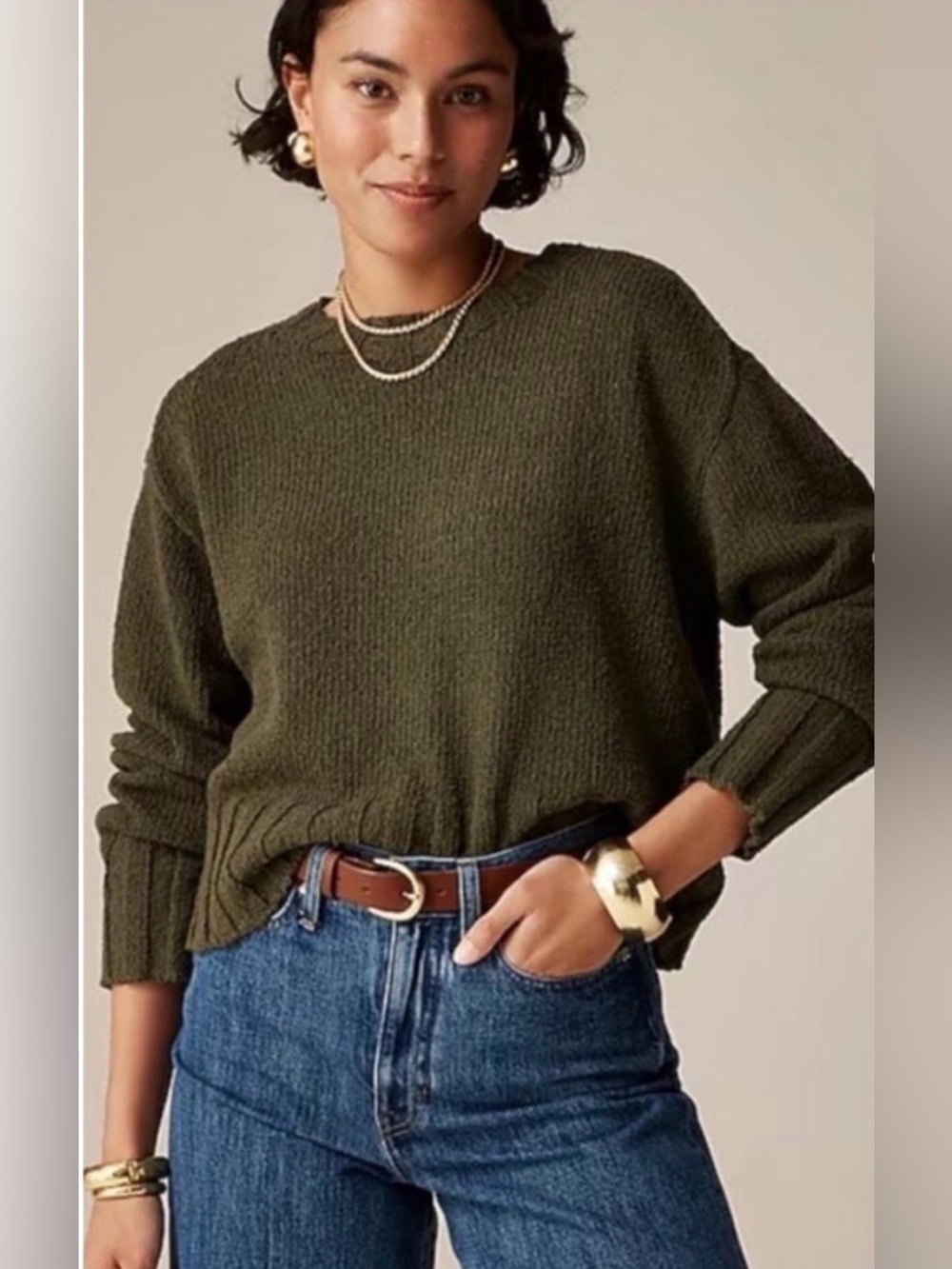 J.Crew Relaxed crewneck beach sweater rich olive XS
